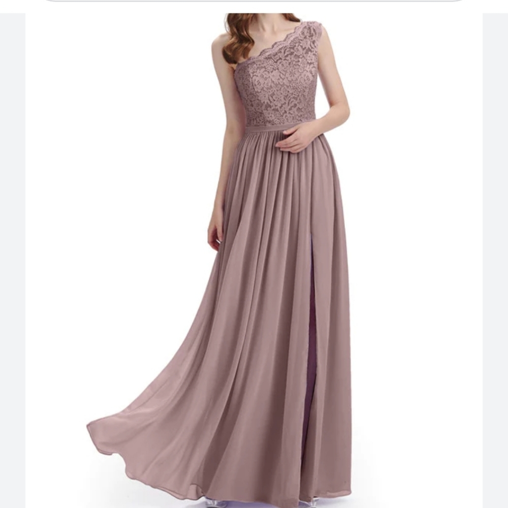 David's Bridal- Rose GLDM long One Shoulder- Lace Top-Bridesmaid Dress  - size 2